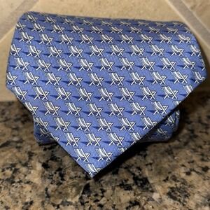 Vineyard Vines Beach Chair All Over Print Blue 100% Silk Men Neck Tie 59.5" 3.5"